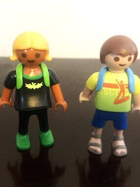Vintage Playmobil Figure Boy Red Yellow Blue 2010 and Girl Figure 1995
